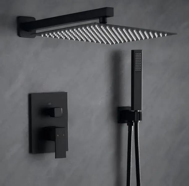 10 Inch Matte Black Wall Mount Rain Shower Combo Set Luxury Rainfall Shower Head With Handheld Spray Complete Bathroom Shower Faucet Kit With Valve Trim