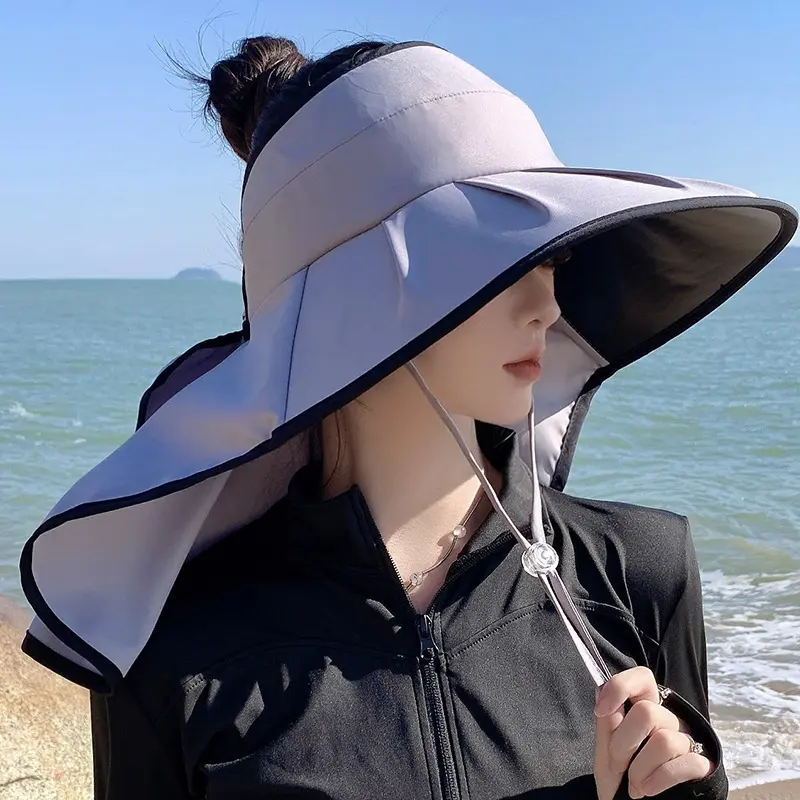 Open-top fisherman's hat, summer large brim sun protection hat, Japanese-style solid color baseball cap, makes face look smaller, scarf hat
