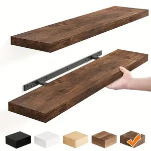 2/6PCS Floating Wood Shelves for Wall - 15.7"/19.7"/22" Heavy Duty Hanging Wall Shelves, Mounted Wooden Shelf for Living Room, Kitchen, Bathroom & Over Toilet Storage