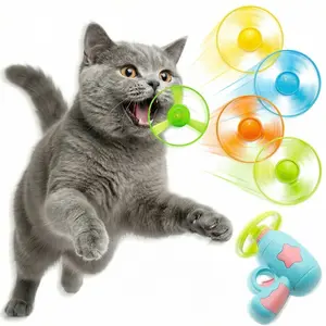 Pet Interactive Fetch Toy Set, Flying Disc Launcher Gun, Cat Track Toy for Training Hunting Chasing Interactive Cat Toys for Bored Indoor, Cute Kitten Kitty Toys, Flying Propellers For Dog and Puppy Pet Supplies, Cat Stuff Outdoorfun