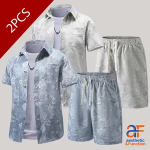 Hot outdoor sports and leisure set, summer men's shirt shorts two-piece set