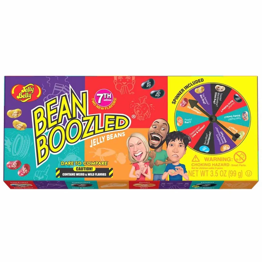 Jelly Belly BeanBoozled 7th Edition Spinner Gift Box, 3.5 oz Assorted Jellybean Sweets - Sweet Banana, Berry, Strawberry, Toothpaste, Licorice, Beeswax, Toasted Marshmallow - Funny Gag Party Snacks, Bean Boozled