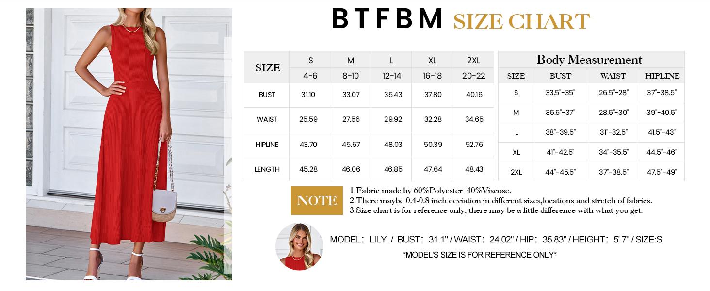BTFBM Women's Midi Bodycon Tank Dress Summer Crewneck Rib Knit Sleeveless Pleated Swing A Line Business Casual Dresses