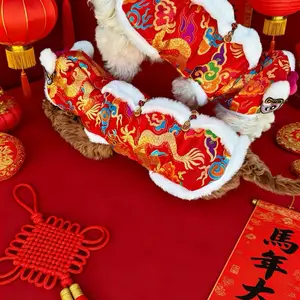 Chinese New Year Dog Costume, Fleece-Lined Lion Dance Pet Coat