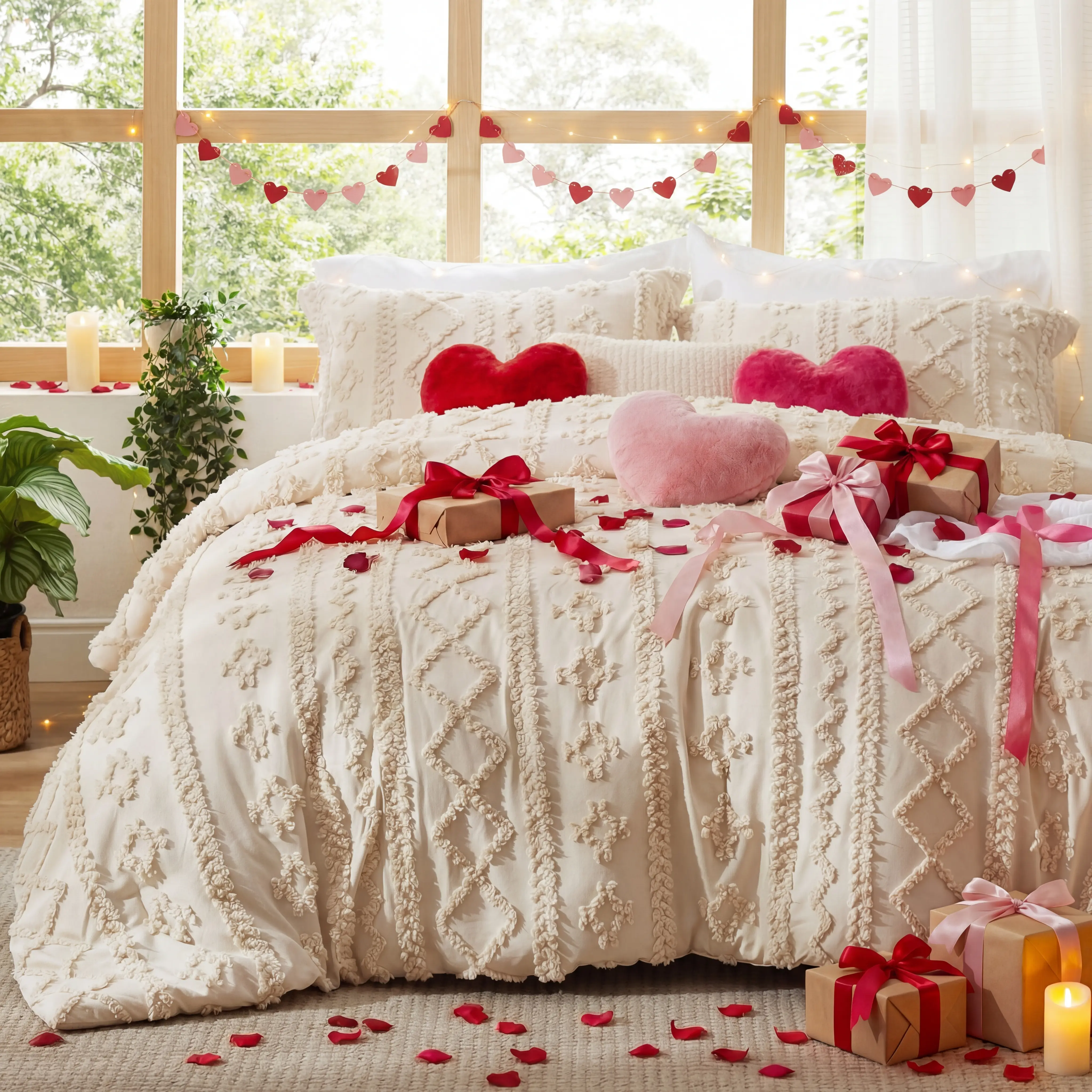 Bedsure Tufted Boho Comforter Set, GentleSoft 3 Pieces Farmhouse Shabby Chic Embroidery Bedding, Oversized Bedding, Soft Jacquard Comforter for All Seasons