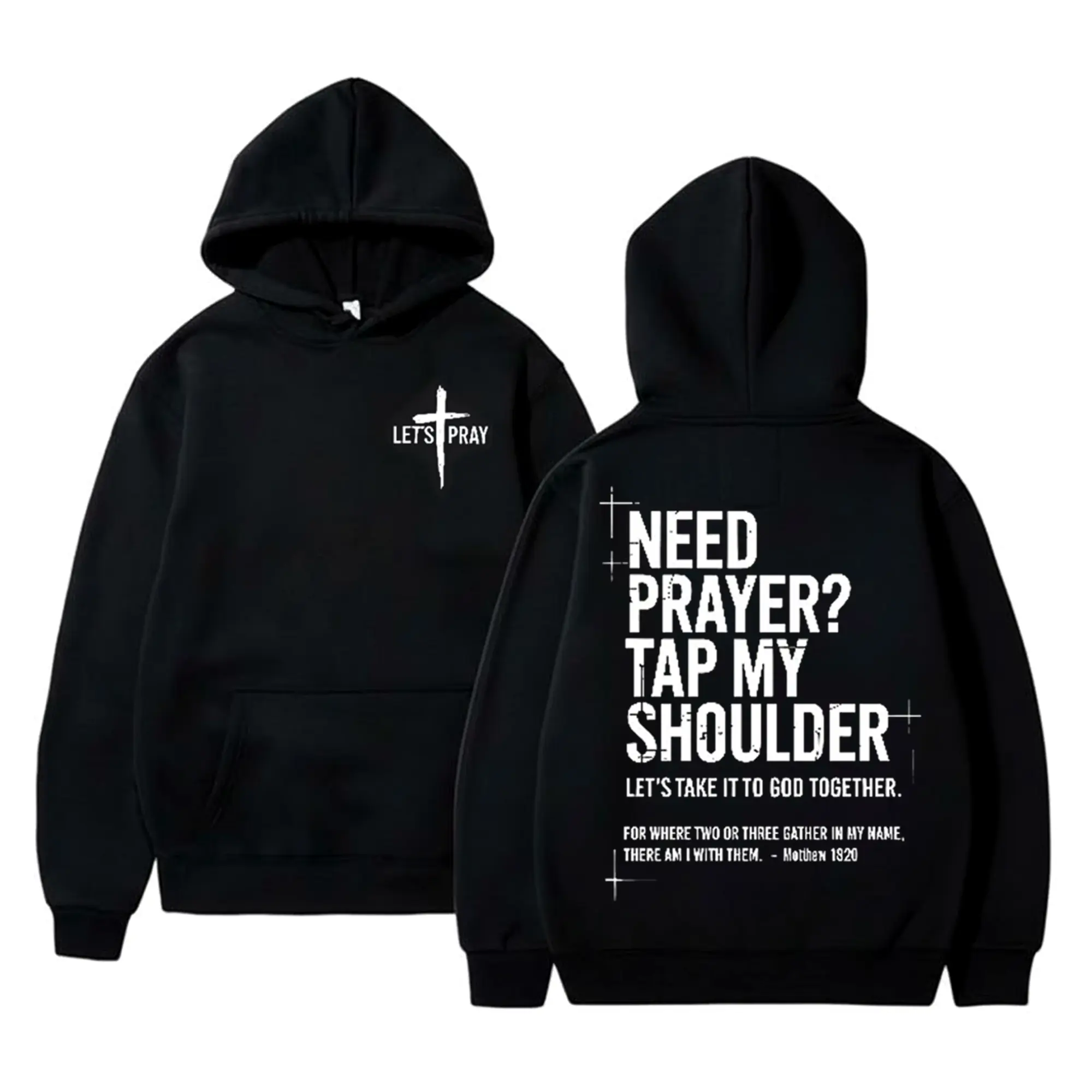 Men's Streetwear Hoodie, Oversized Christian Graphic Long Sleeve Sweatshirt, Comfy Heavyweight Cotton Blend, Longsleeves, Tops, Sweatshirts, Menswear, Print, Hoodie/Jumper
