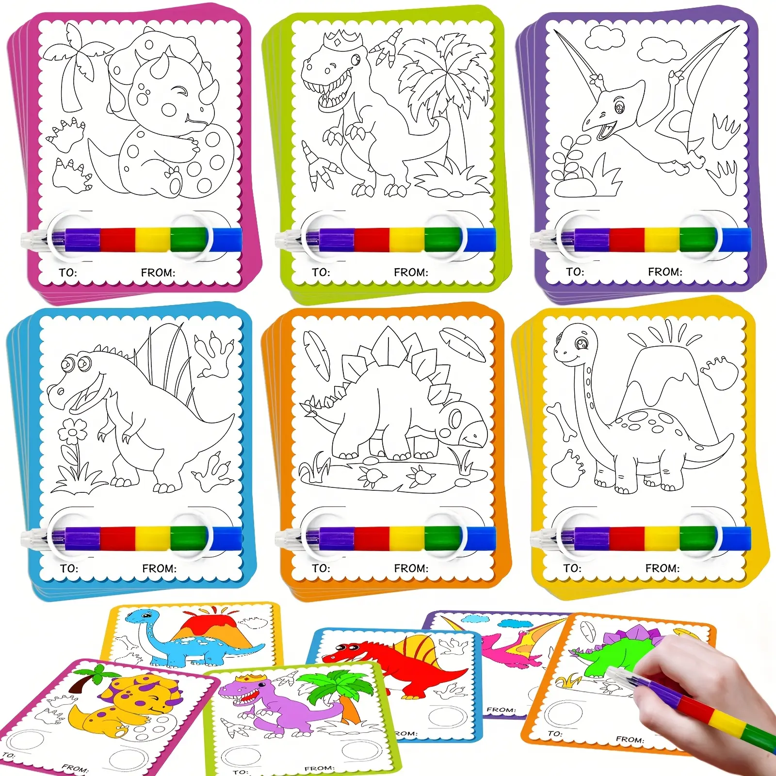 24pcs Kids' Dinosaur Theme Educational Coloring Flash Cards & Stacking Crayons Set - Classroom Prizes, Easter Egg Hunts Fillers, Enhance Fun and Learning