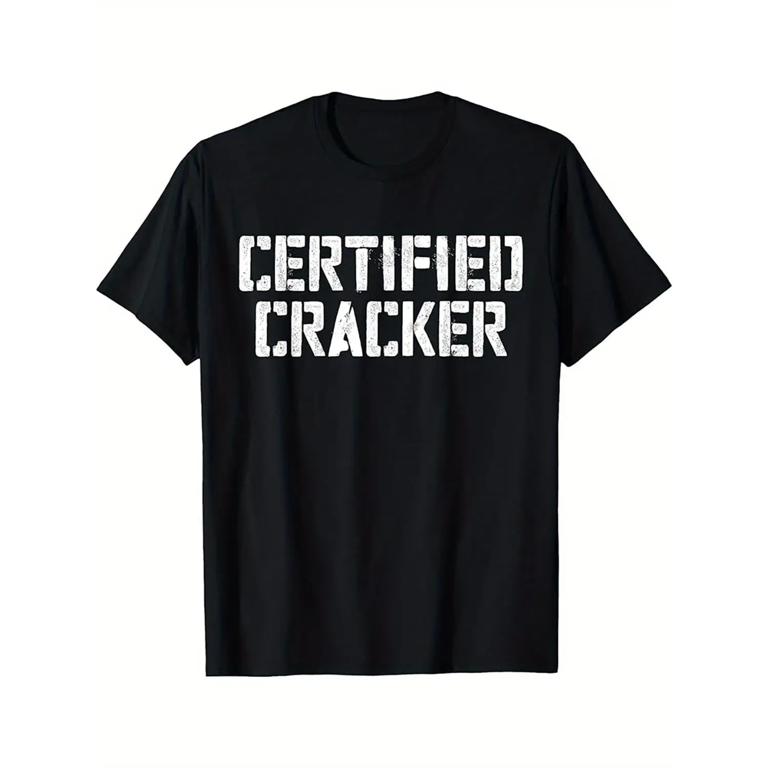 Graphic Tees certified cracker graphic cotton t shirt distressed print regular fit machine washable black with white text casual round Soft Top