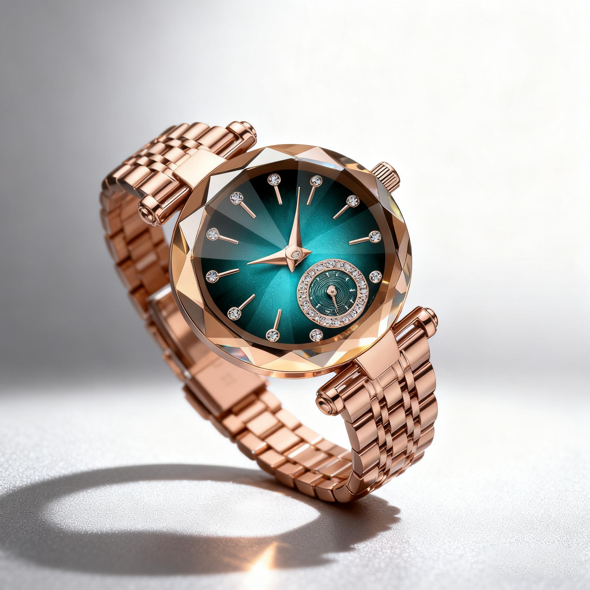 [Mother's Day Gift] Women's Rose Gold Tone Bracelet Watch With Geometric Sparkling Bezel  Elegant Jewelry Style