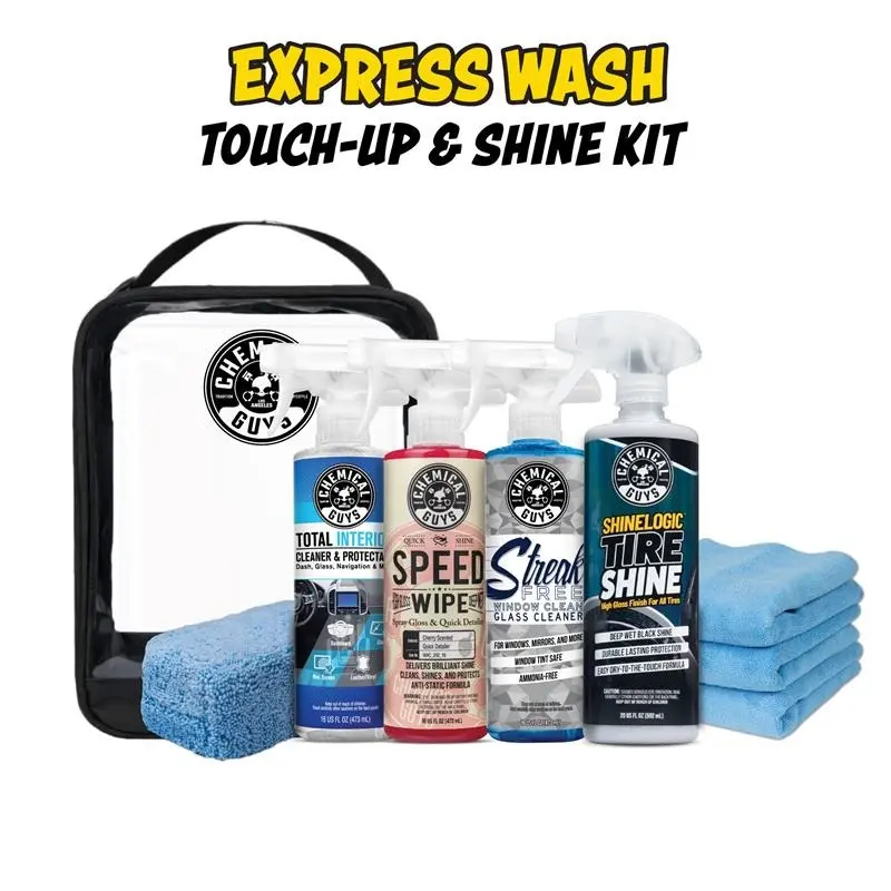 Chemical Guys Car Washing Kit - Automotive Detailing Products with Speed Wipe Quick Detailer, Total Interior Cleaner, Streak Free Glass Cleaner, Tire Shine, Trunk Organizer, Microfiber Towels, On-the-Go Storage Bag, Car Accessories, Portable Car Wash, Mul
