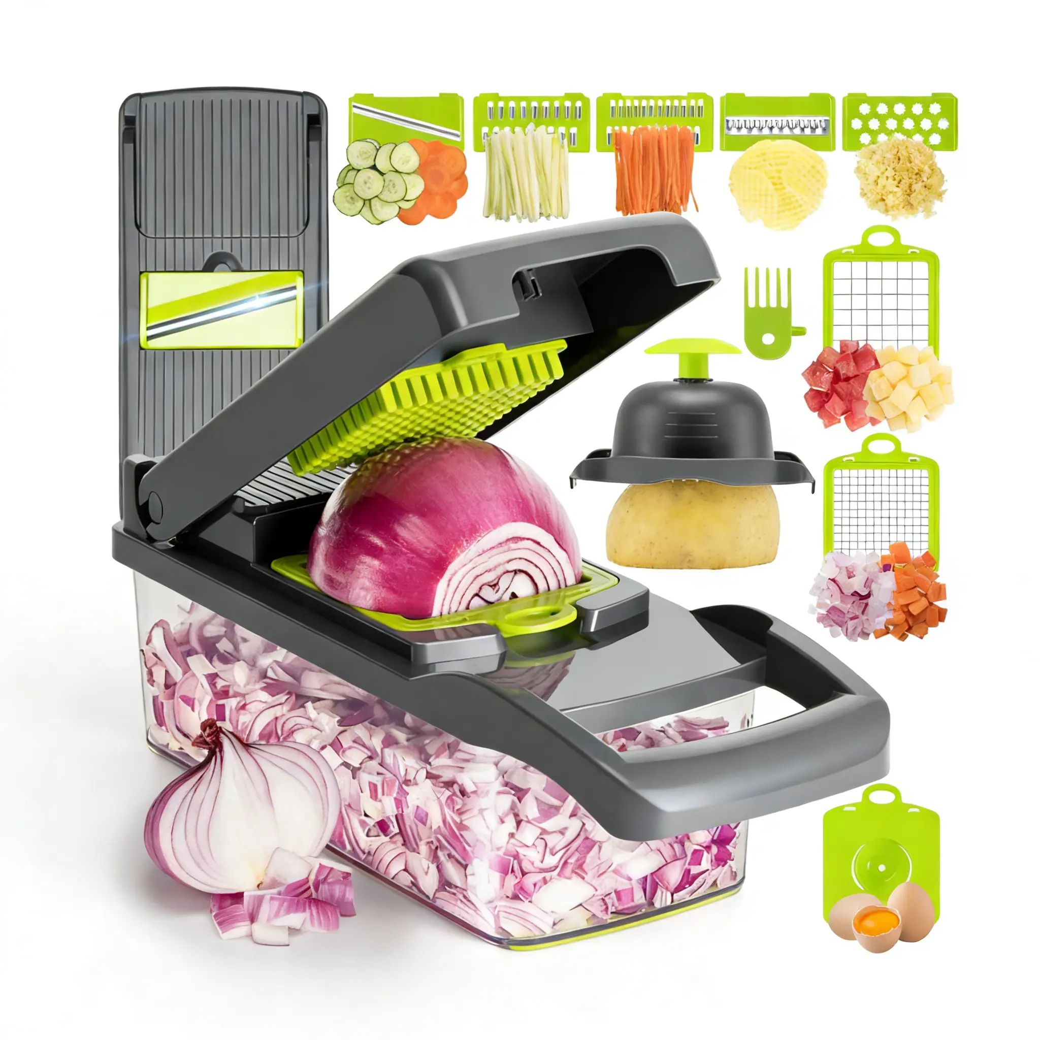 UFORU Durable Reusable Vegetable Chopper-Dicer, Multi-Use Kitchen Utensil with Removable Parts & ABS Construction, Portable Tool for Chop Veggies Fast, Slice/Dice/Grate & Meal Prep, Built In Slicer