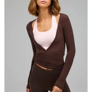 Women's Ballet Wrap Top Long Sleeve Tie Front Workout Cover-Up Pilates Yoga Top Fairy Style Shirt for Going Out