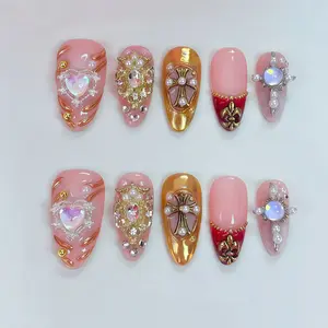(Handmade) New 2026 New Year Premium Luxury Nail Art Customized Heavy Wear Sparkling Bright Pure Handmade Autumn/Winter Almond