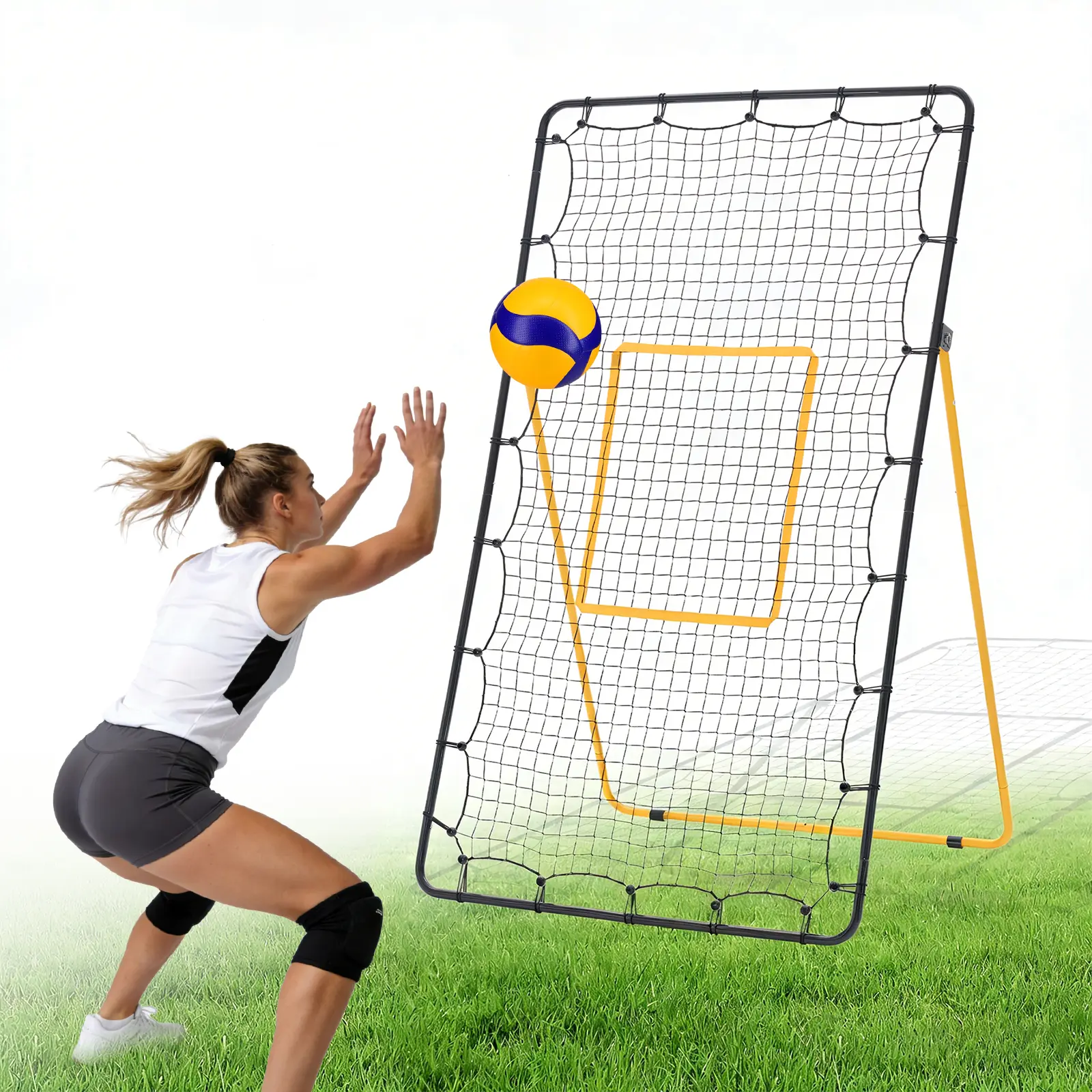 Sweetcrispy 7x4 ft Volleyball Rebounder Net, Portable Steel Frame Trainer with High-Tensile Netting, 5 Adjustable Angles for Adults, Beach & Park, Volley Ball, All Ages, Portable Setup, Multi-Sports
