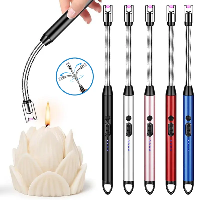 Portable 360-Degree Arc-Shaped Electronic Lighter, USB Rechargeable with LED Display, Windproof, Non-Woven Details, Silver/Random Color, Ideal for Barbecues Camping, Hand Tool Gift for Loved Ones