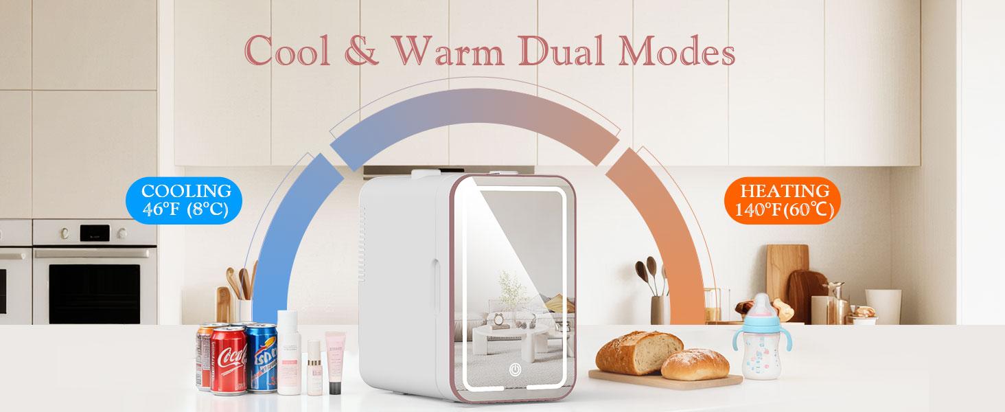 Mini Fridge for Bedroom, 6L Skincare Fridge with LED Mirror, Portable Cooler & Warmer for Dorm, Office, Makeup & Cosmetics, White Compact Quiet Design