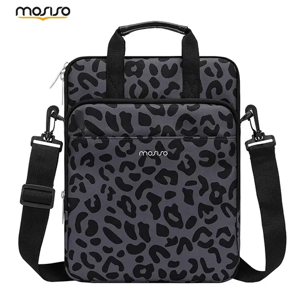 MOSISO Leopard Grain Black Tablet Sleeve Cover - Protection-Focused, 12.4/12.9/13 in, with Shoulder Strap & 3 Pockets, Commute-Friendly Case for iPad Pro 12.9/13, iPad Air 13, Galaxy Tab S8+/S9+, Surface Laptop Go, Surface Pro 7/Surface Pro 6, 12.9" Fit