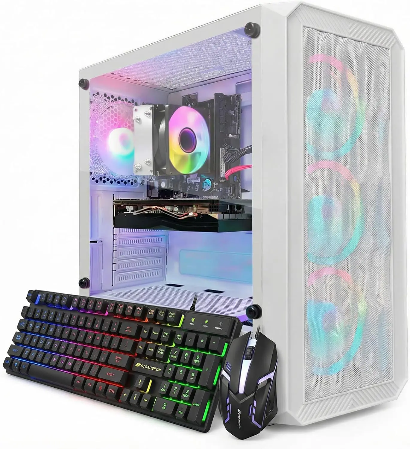 STGAubron Gaming PC Desktop Computer, AMD Ryzen 3 3200G 3.6 GHz, Radeon RX 580 8G, 16G DDR4, 1T SSD, WiFi 6, BT 5.0, RGB Fan x 4, Windows 11 Home