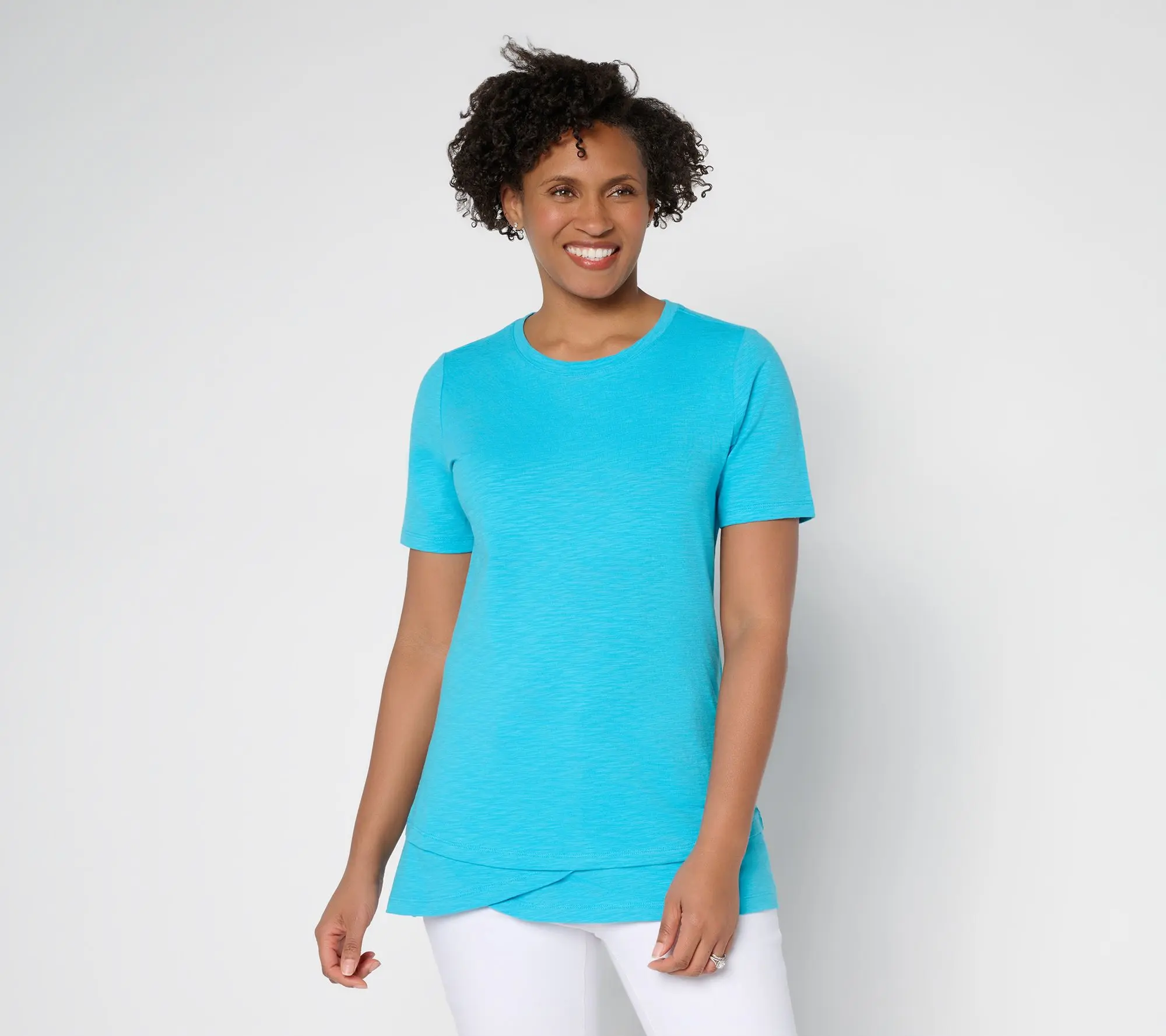 Denim & Co. Essentials Petite Textured Knit 2fer Tunic
