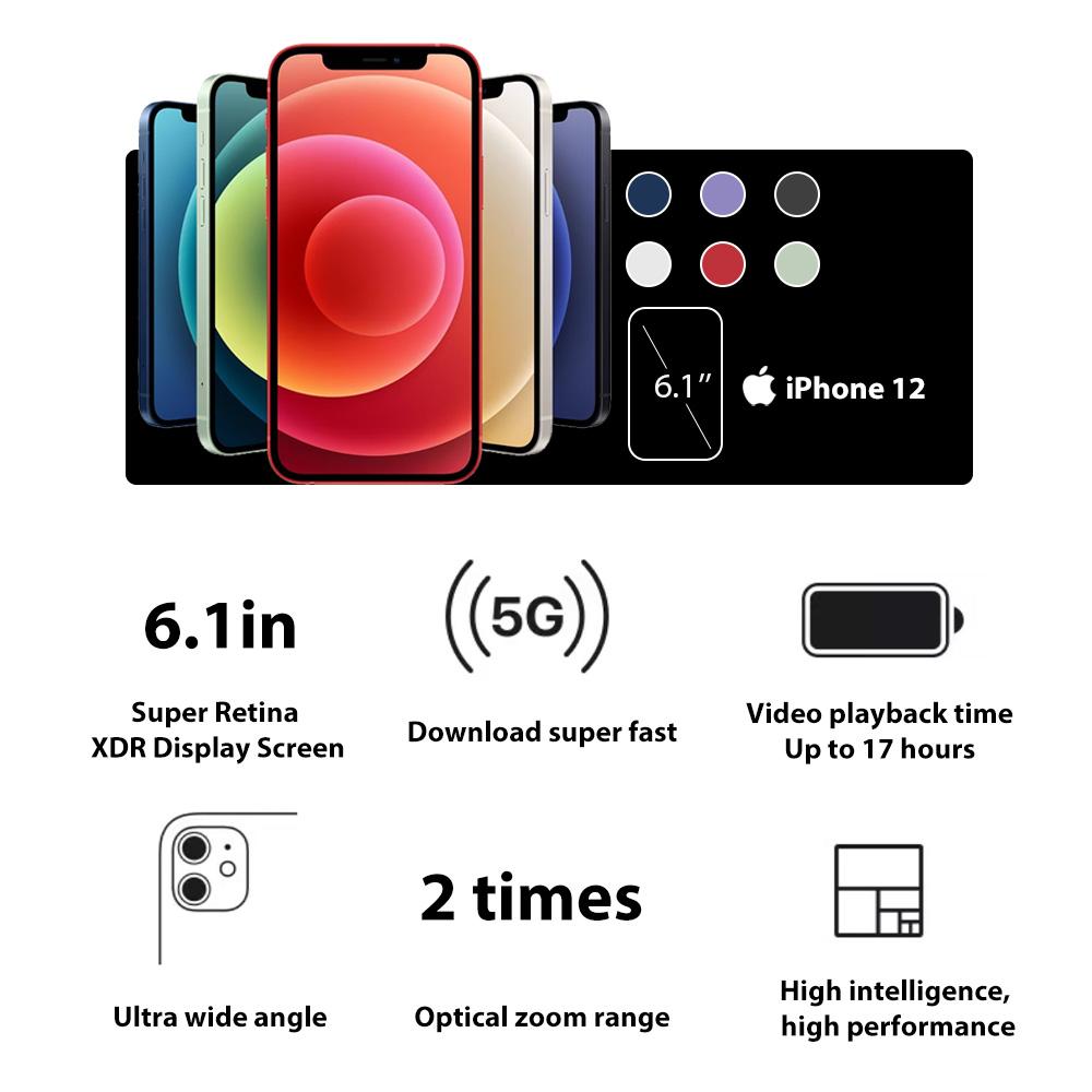 Refurbished iPhone 12 64GB Green (Unlocked) - Excellent condition, 6.1″ display, supports any carriers, like-new performance, 1-Year Warranty by JunQ Trading