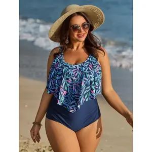 【Tummy control】BLOOMCHIC Plus Size Ruffled Tropical Print One Piece Swimsuit [M-6X] 2026 Summer Vibes Swimweek summerwins,summerwins,Spotlight,Summer wins,Deals for you days
