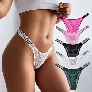 Landa  5pcs Women's Rhinestone Lace Thongs Underwear Pack Stretch Sports Briefs Sexy Low Waist Panties Comfortable Breathable Skin-friendly Lady Lingerie Holiday Gifts For Women Lovers Wives Seamless Camel Toe Cover sexy low waist woman fresh  undies