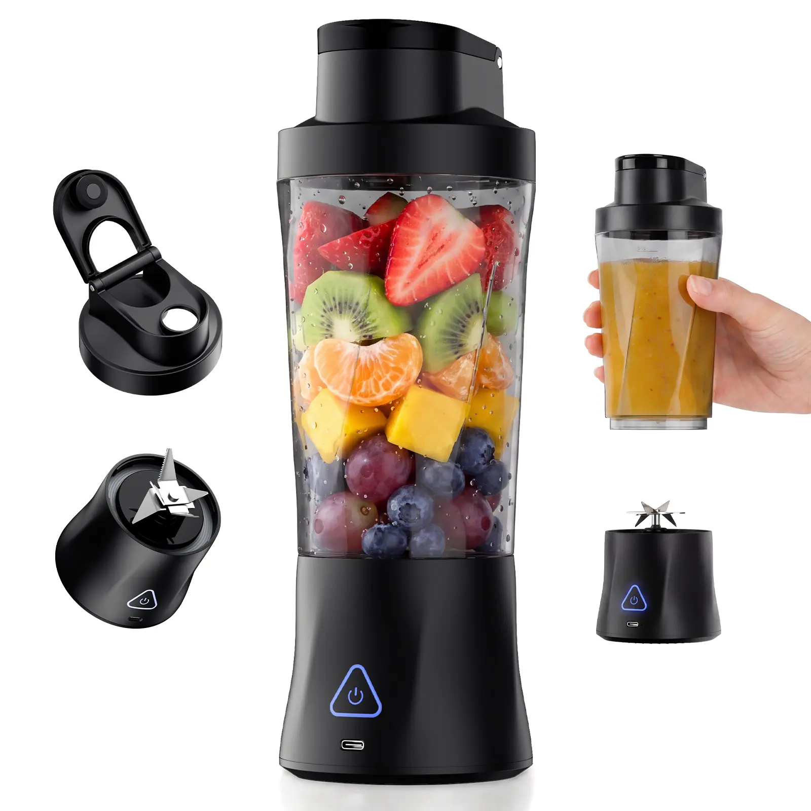 DDZJIAN 20000RPM Portable Blender, 24oz Personal Cordless, 3D Stirring 6-Blade, USB-C Rechargeable, BPA Free, Removable Vessel Leakproof Jug, for fruit, Shakes, Smoothies, High Yield, Ice Crush tiktokshopbacktoschool, Abs, Ice Crushing, Leak-Proof