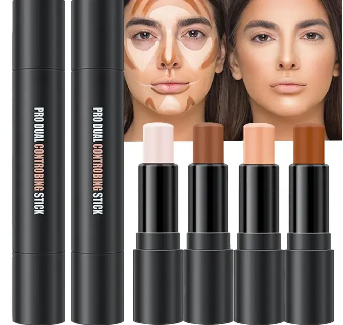 evpct 4 Colors Contour Stick Makeup Set, Cream Concealer Stick Contouring Palette Makeup Kit for Beginners, Nose Bronzer Sticks, Liquid Face Highlighter Make up contorno maquillaje, 01+03