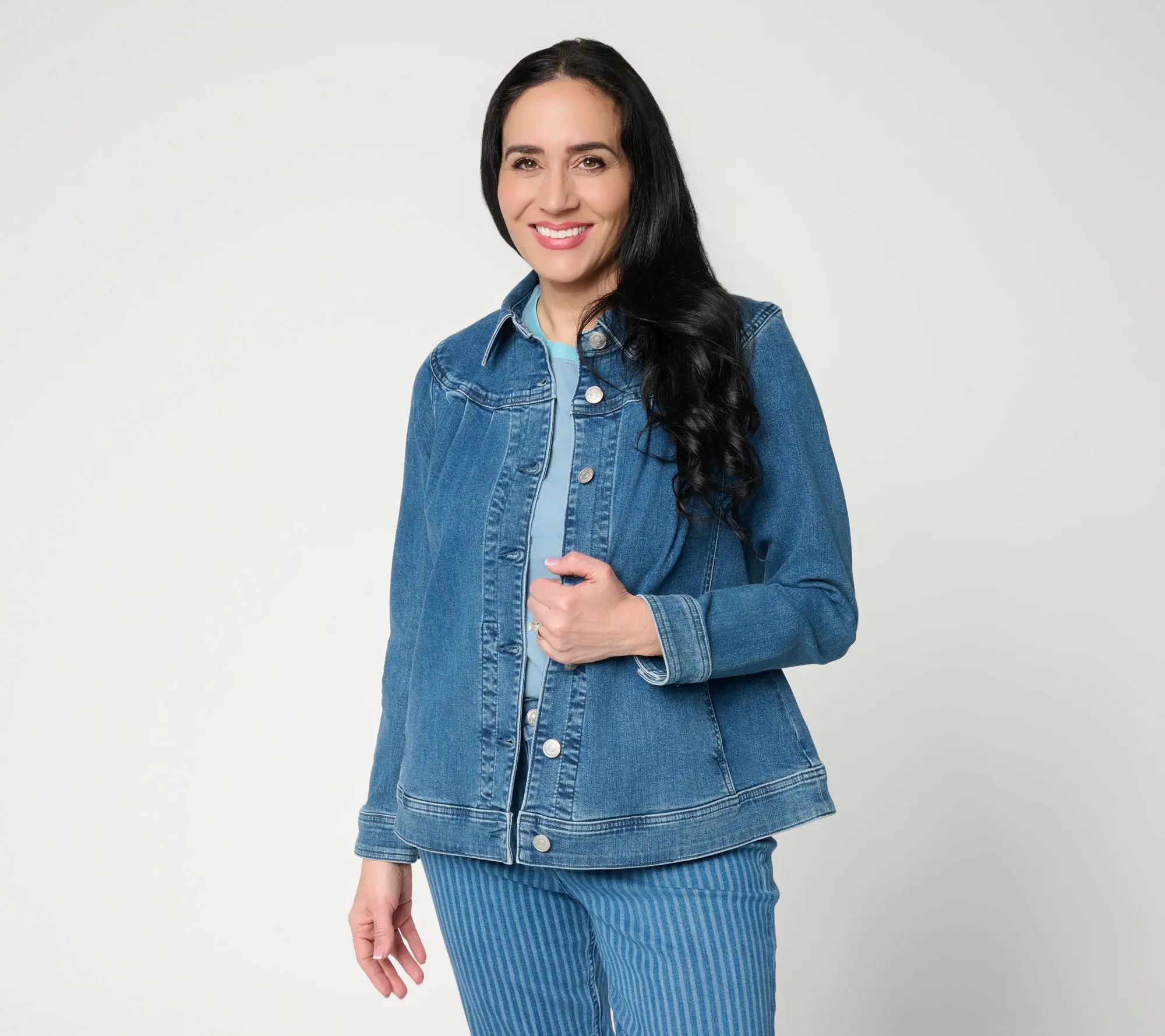 LOGO by Lori Goldstein Denim Jacket with Pleat Detail
