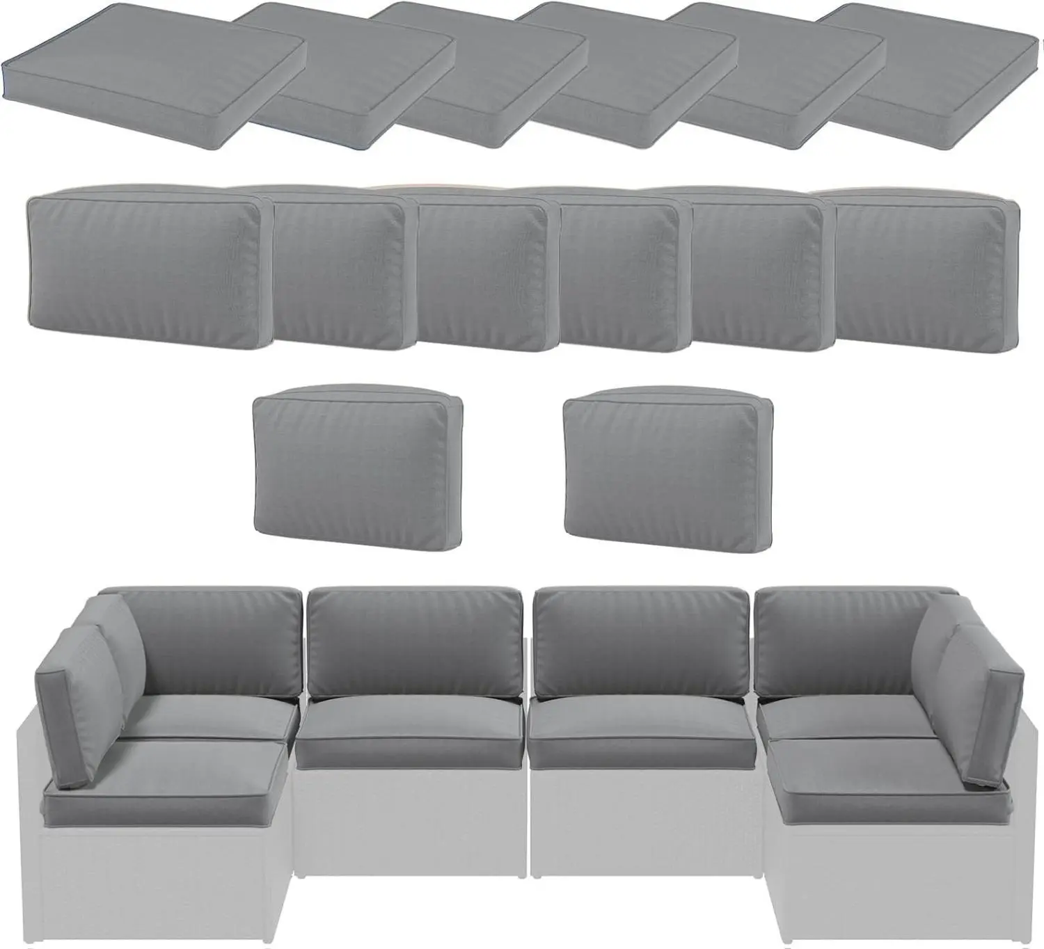 AECOJOY 14PCS Outdoor Cushions for Patio Furniture 6-Seater Sofa Set with Zipper & Machine Washable Covers Solid Quick-Dry Resilient Support All-Weather Fabric Soft Cushioned Floor