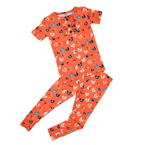 Penny Chickens RUFFLE TWO PIECE Bamboo Toddler Set Ultra Soft Breathable Playful Prints Functional Buttons Flexible Fit Eco Friendly