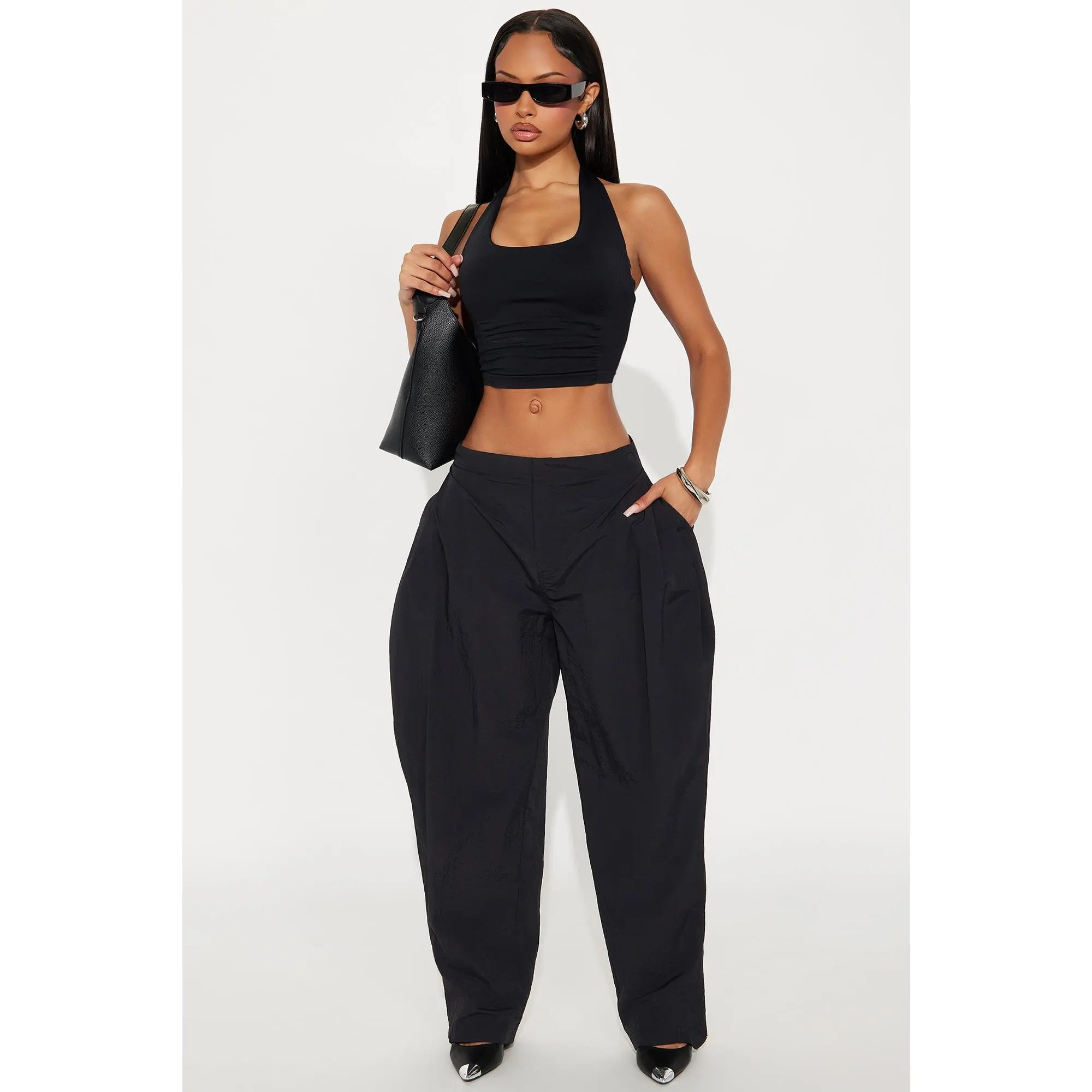 Nylon Windbreaker Pant - Black