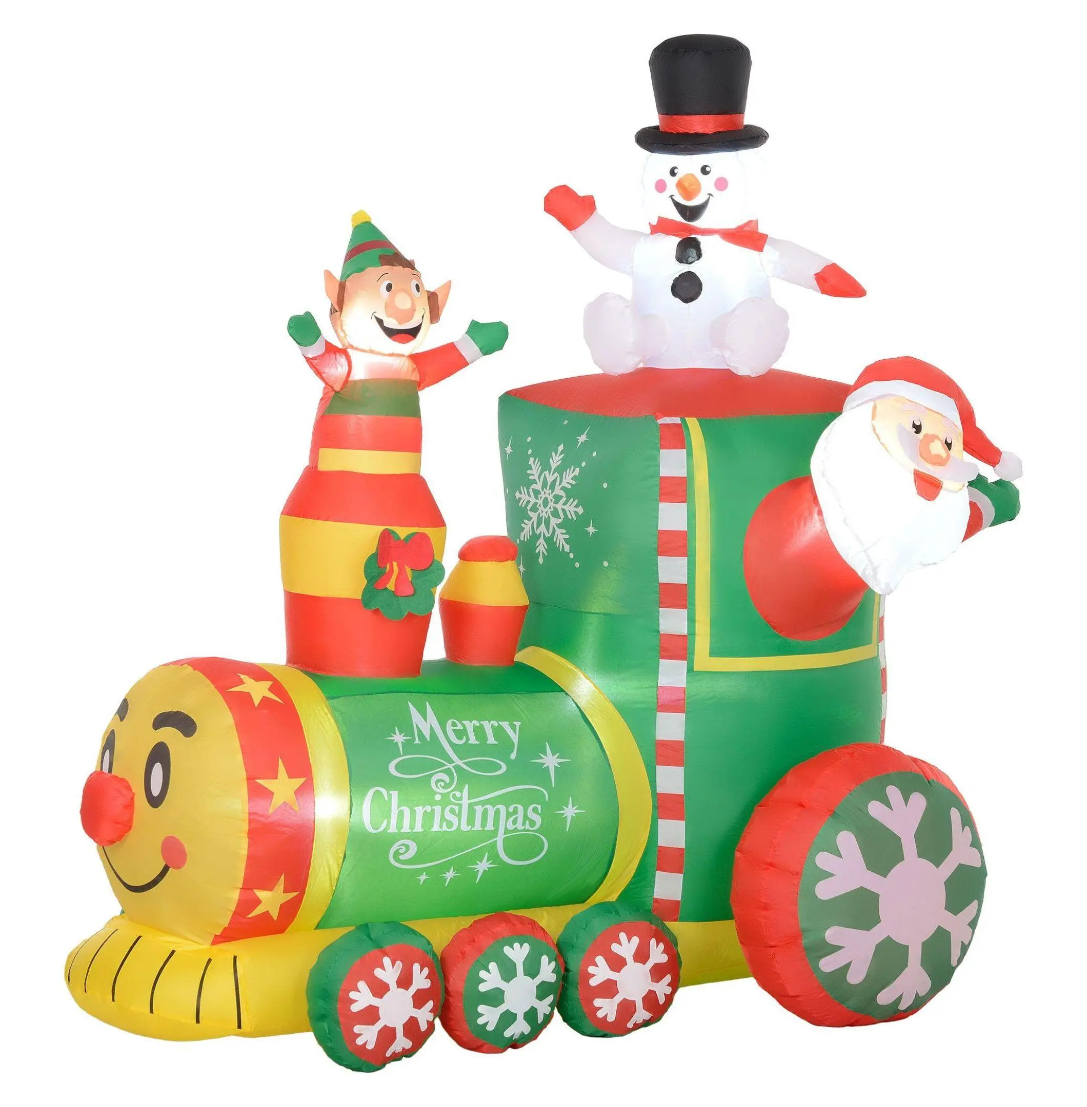 6' Inflatable Christmas Train Decoration w/ Santa, Gingerbread Man & Cloth - Holiday Yard Decor, Outdoor Home Party Festive Supplies, Motor
