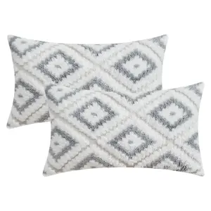 REGALWOVEN 2pcs Soft Short Plush Decorative Throw Pillow Covers Luxury Style Cushion Covers for Sofa Bedroom 12 x 20 Inch Grey