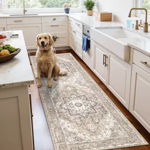 【TikTokShopHolidayHaul】Vintage Non-Slip Floor Runner Rug Soft Farmhouse Medallion Rug Washable Easy to Clean Rugs for Hallway Kitchen Bedroom Entryway Laundry Room 0.4-inch Thick Premium Faux Wool Ultra Soft Resilient Against Wear and Tear Stain-Resistant