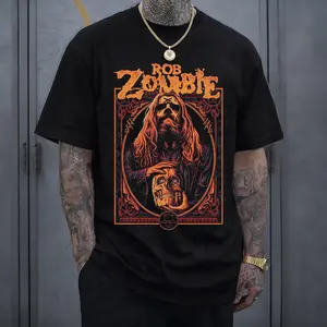 TLXT Rob Zombie Skull Band  T-Shirt Menswear Top Heavy Cotton Unisex Oversize Industrial Metal Rock Band Vintage Style Streetwear Graphic Cotton  for Men and Women Fans Eat Sleep Goon Repeat funny white tee hoodies