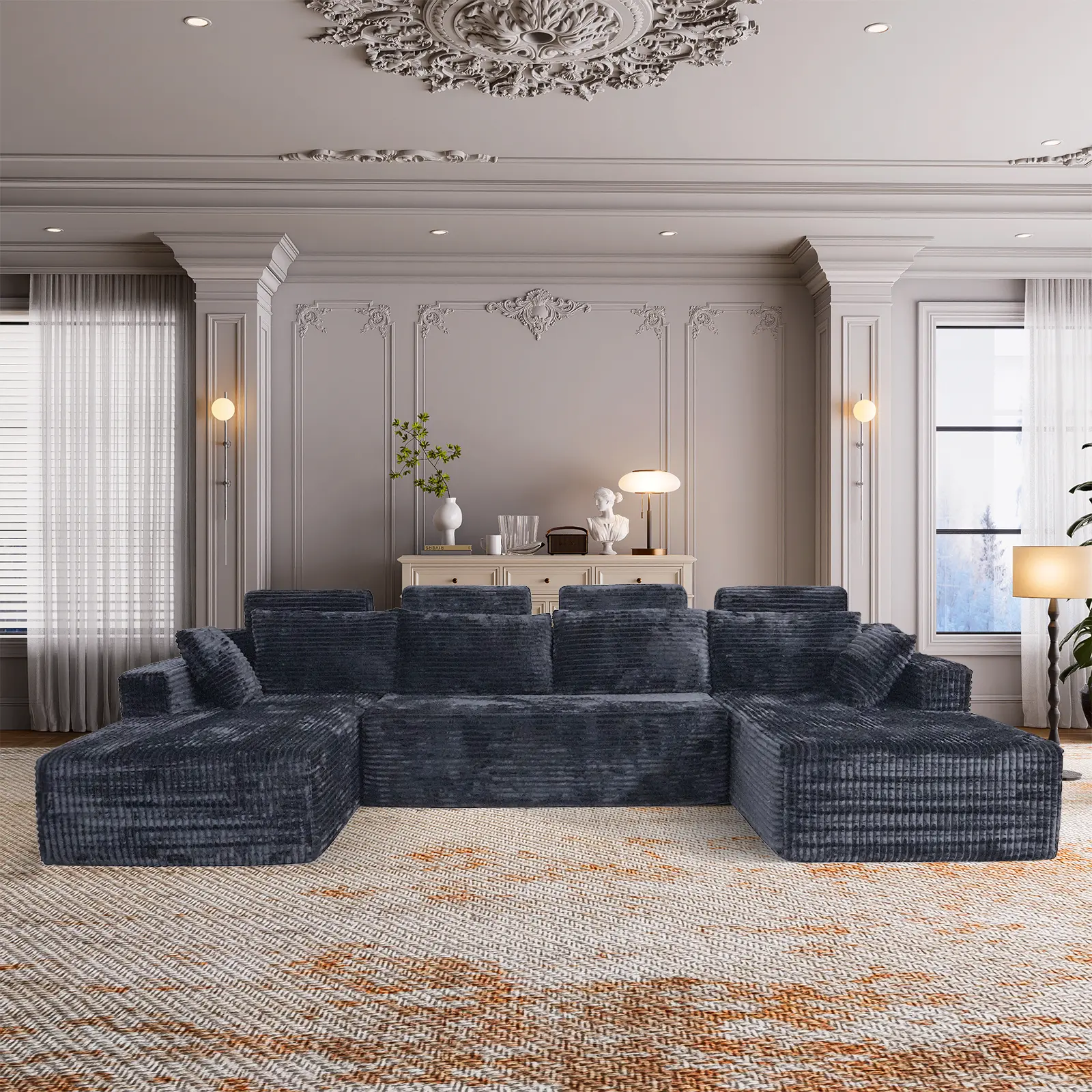 [Father's Day] 134" Oversized U-Shaped Modular Cloud Corduroy Loveseat Sofa - 3-Package Shipping, Deep Seat, Ergonomic Memory Foam Sleeper, Comfy Fluffy Sectional, No Assembly, Free Combination for Living Room