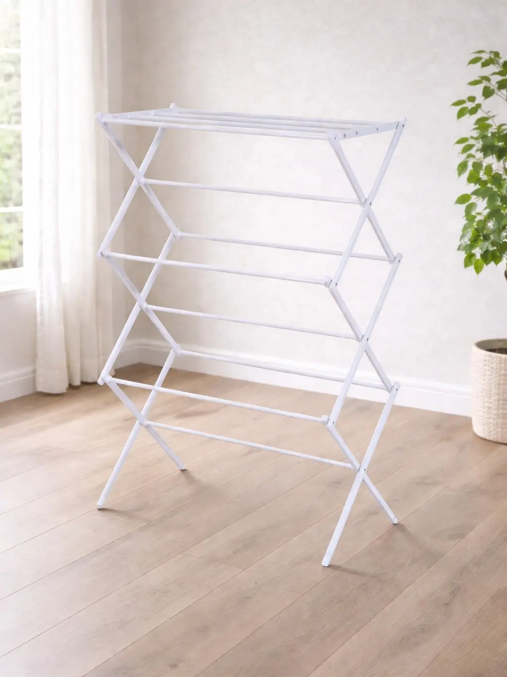 White Folding Steel Clothes Dryer Rack - Durable, Lightweight, Eco-Friendly, Natural, Multifunctional, Space-Saving, Rust-Proof, 14.5"d x 29.5"w x 41.8"h, Indoor/Outdoor Laundry Room Accessory,dorm essentials,home essentials