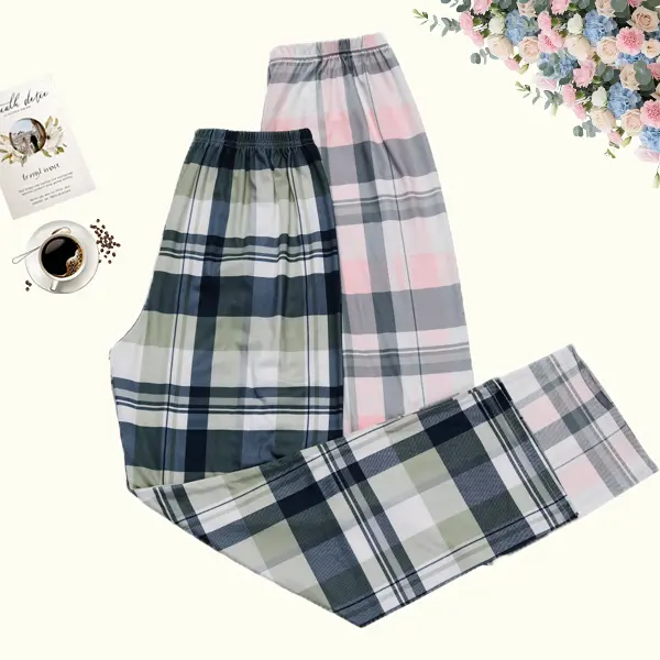 Women’s Two-Piece Plaid Pajama Pants Set – Soft, Lightweight, Elastic Waistband, Loose and Comfortable Casual Sleepwear Loungewear Fit Fabric