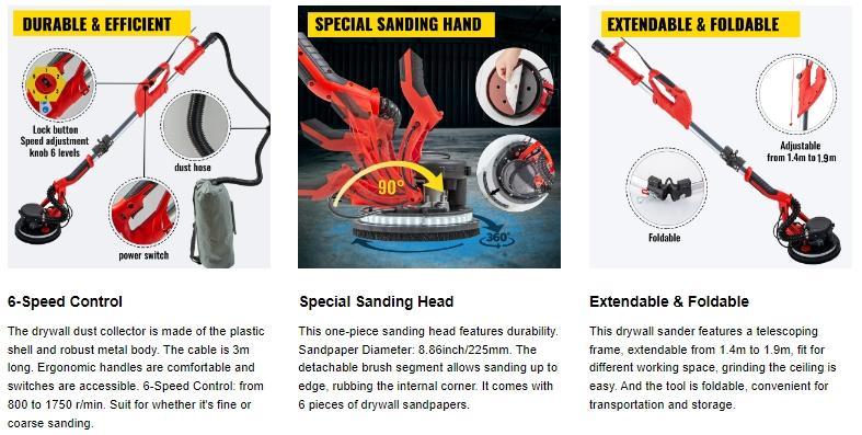 【Father's Day】VEVOR Drywall Sander 850W, Variable Speed 800-1750 RPM, Foldable Sheetrock Sander with Telescope Handle, LED Strip Light, Vacuum Bag & Gloves Heavy Duty Power Tools 【Father's Day】VEVOR Drywall Sander 850W, Variable Speed 800-1750 RPM, Foldable Sheetrock Sander with Telescope Handle, LED Strip Light, Vacuum Bag & Gloves Heavy Duty Power Tools