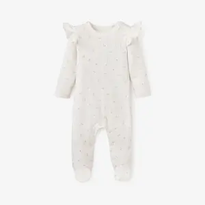 White Floral Organic Cotton Pointelle Baby Jumpsuit