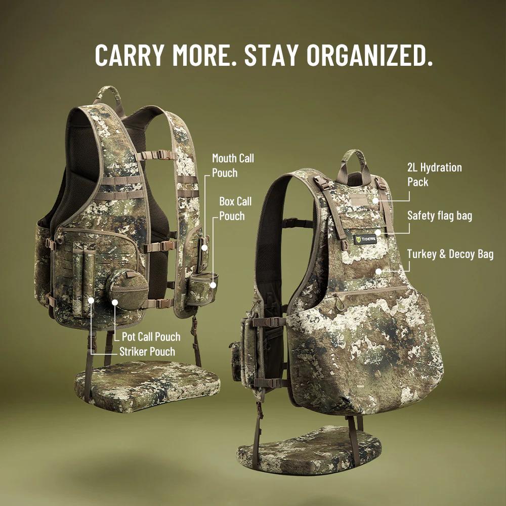 【Early Bird Mega Deal】Tidewe FlexGrid Turkey Vest | Modular Lightweight Turkey Hunting Seat Vest | Magnetic Silent Pockets for Mobile Hunters