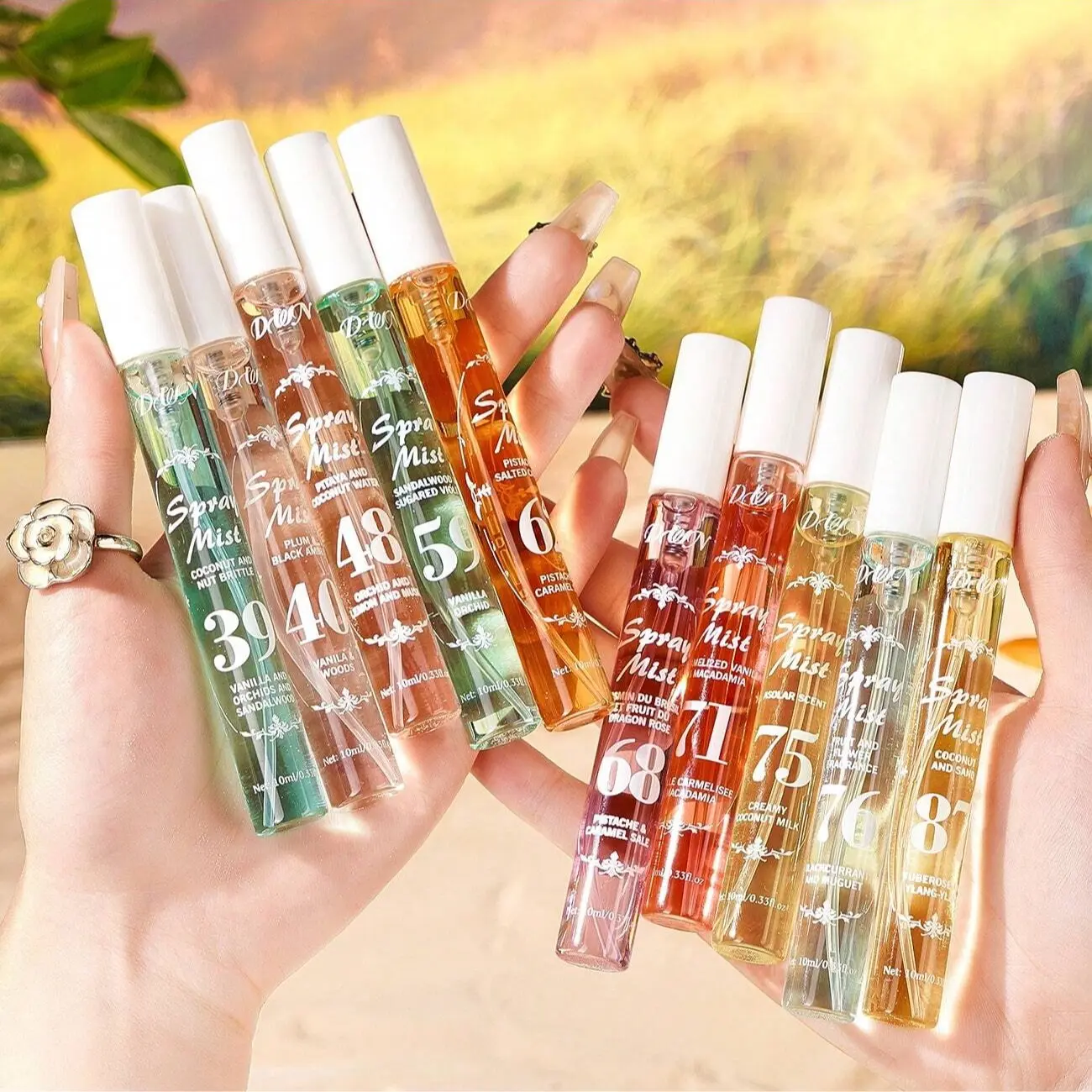 Limited Edition Alcohol-Free Brazilian Perfume Spray Set, Floral & Fruity Scent, 10 Bottles, Fresh Natural Fragrance, Travel, Home, Office Use