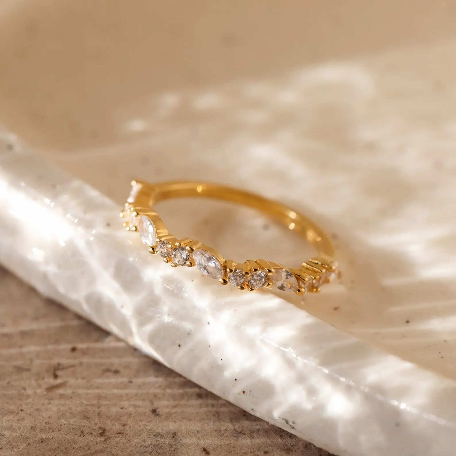 Verity Diamond Ring by Caitlyn Minimalist - Dainty Mixed Crystal Ring in Gold - Delicate Wedding Band - Minimalist Engagement Jewelry - Anniversary Gift