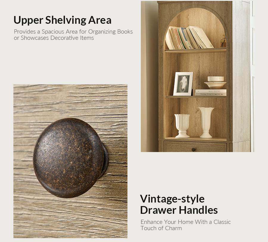 Hulala Baggio Modern Storage Bookcase with Smooth-Glide Drawer, Built-in LED Light, Arched Shape, Touch Switch for Three Lighting Options, Bookshelf, Living Room, Aesthetic