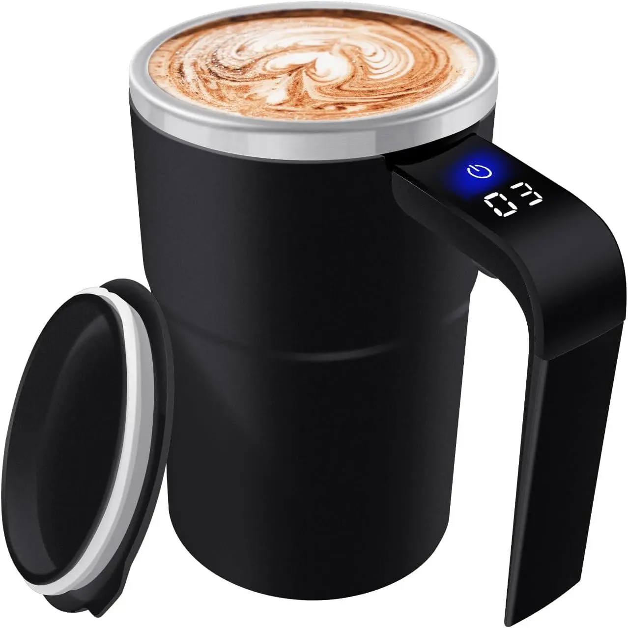 GMOX Automatic Stirring Coffee Cup, Coffee Cup with Magnetic Capsule, with Temperature Display Function, Suitable for Coffee, Beverages, Hot Cocoa, Coffee Bar Drinkware, Reusable USB Rechargeable Cup Travel Mug Reusable Black Coffee,Easter Gift tiktoksho