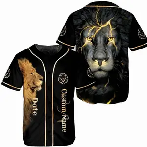 Lion Baseball Jersey - Custom Name  Date - Black & Gold Lion Shirt - King of the Jungle Outfit - Personalized Animal Jersey KB