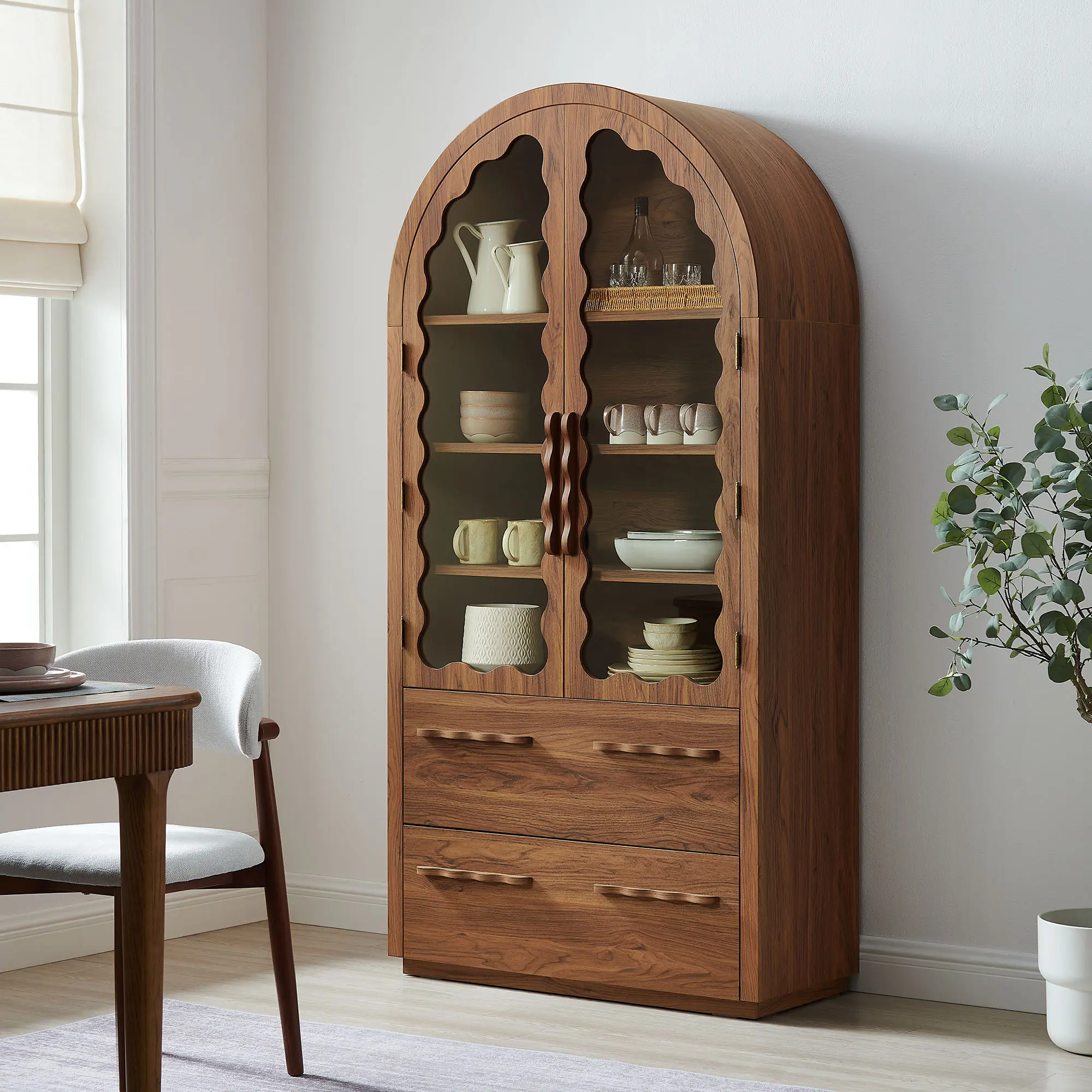 Rory 76 Inch Arched Kitchen Pantry Cabinet in Walnut Rory 76 Inch Arched Kitchen Pantry Cabinet in Walnut