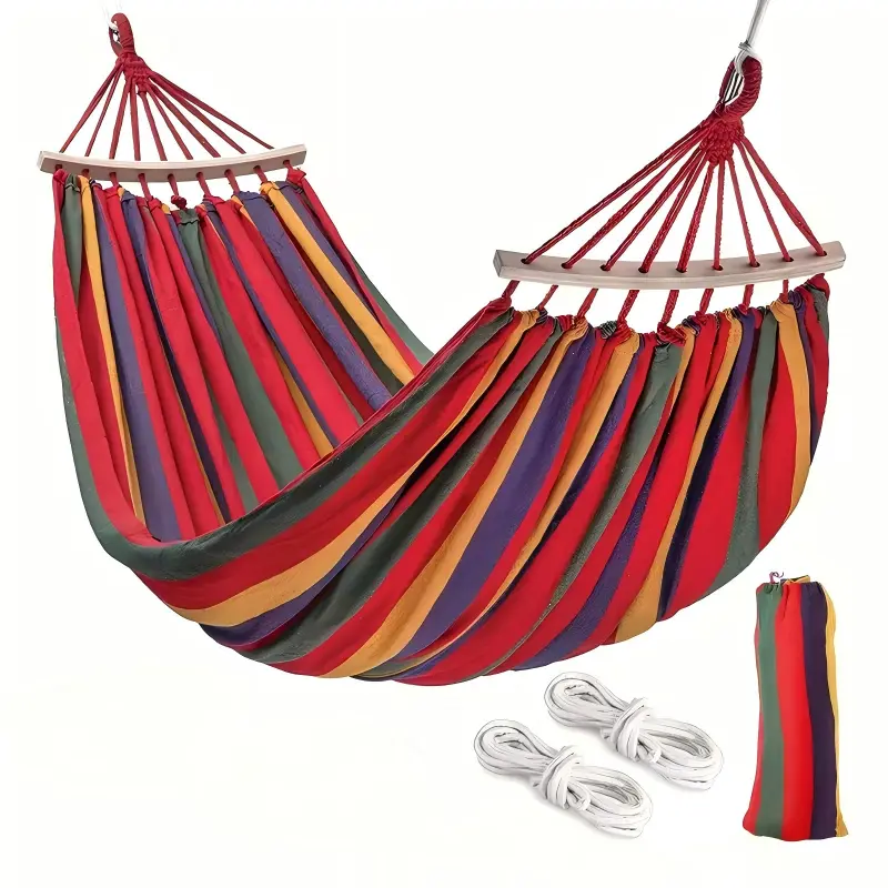 2 Person Double Outdoor Swing Bed with Wooden Spreader Bar, Heavy Duty & Portable for Camping, Outdoors - 450 lbs Capacity, Includes Carry Bag, Backyard Hammock, Travel Accessory Hammock, Strong & Reliable, 39.37 Inches, 78.74 Inches By 39.37 Inches
