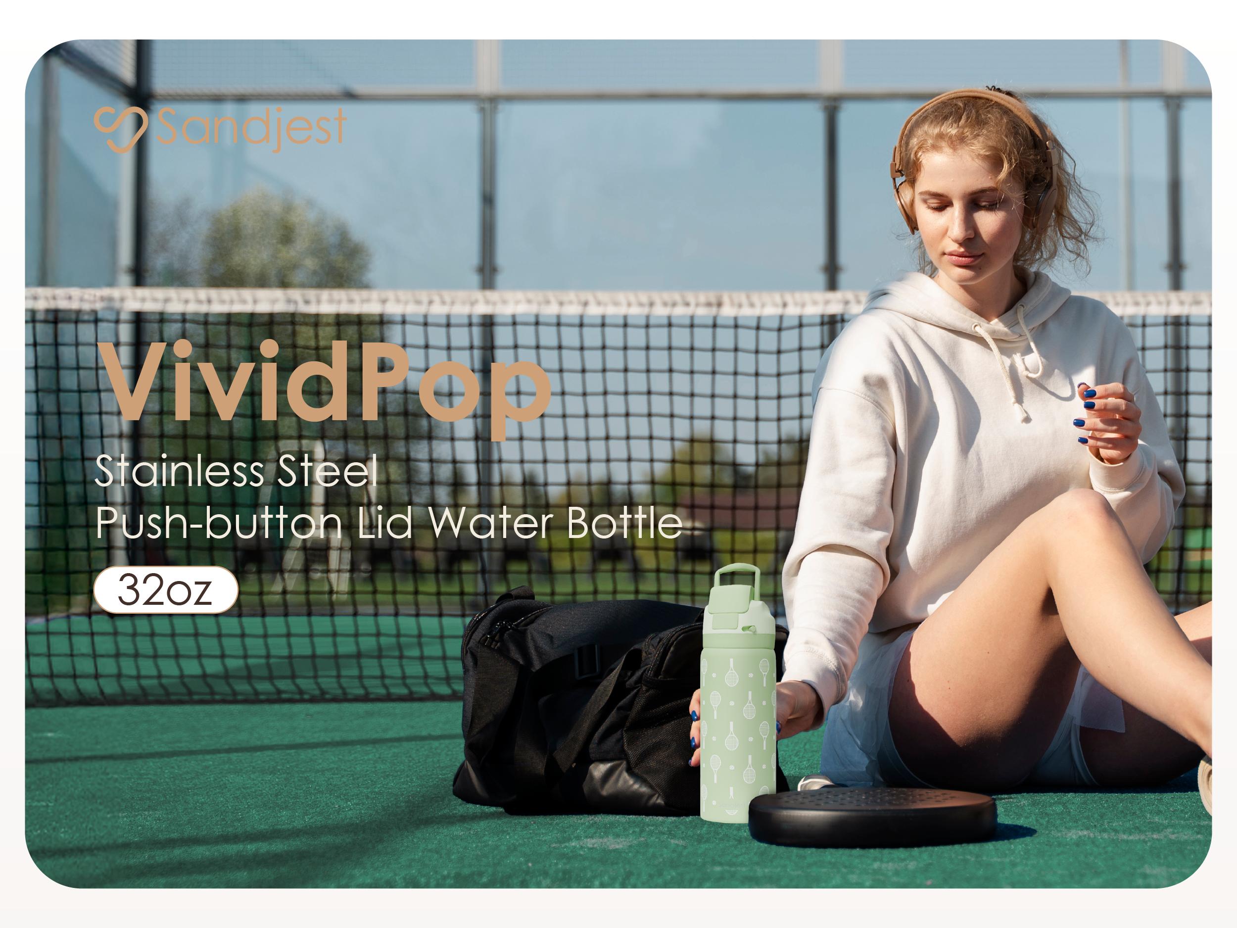 SANDJEST 32oz Insulated Stainless Steel Water Bottle Push-Button Lid, 100% Leak-Proof Drinkware, Perfect for Travel, Spring Gift for Her, Mother's Day